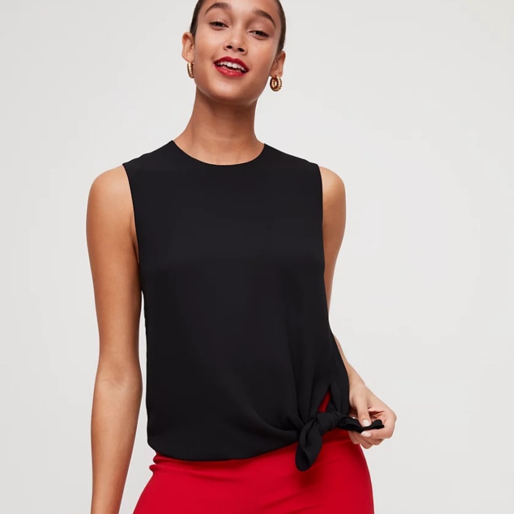 Babaton Hopkins Blouse - black sleeveless blouse with side tie detail